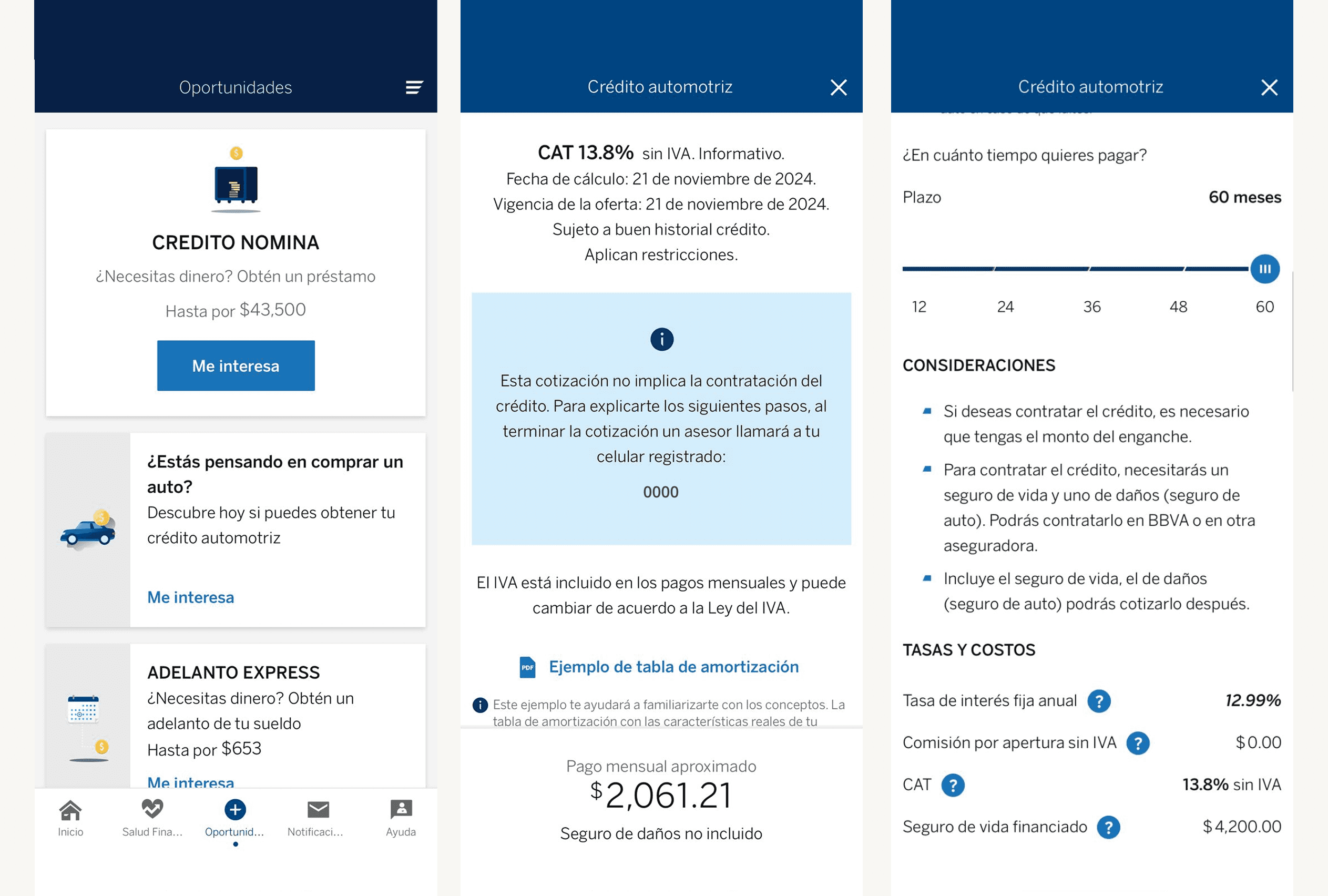 BBVA auto insurance flow inside the mobile banking app.