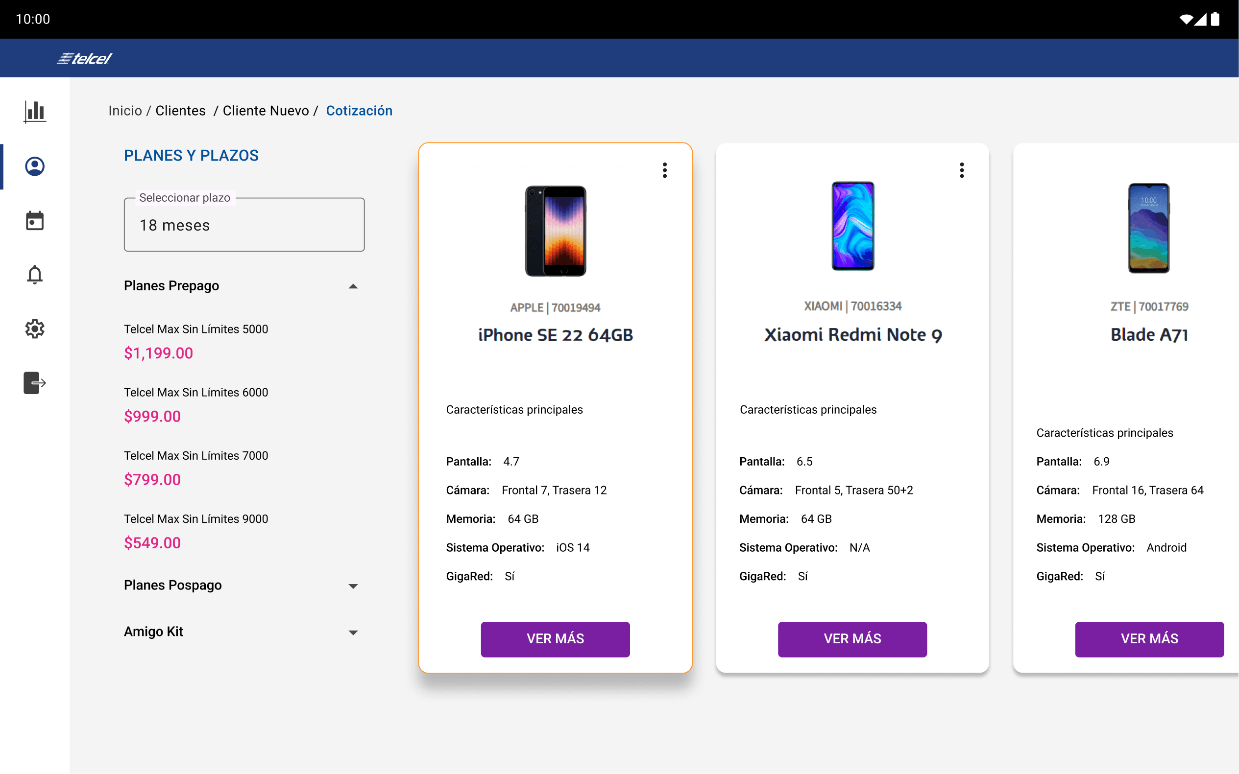 Telcel Paperless customer service workflow screens.