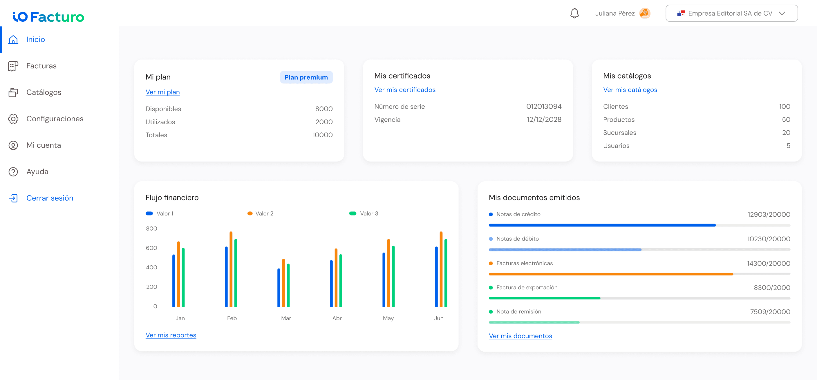 ioFacturo dashboard adapted for desktop.