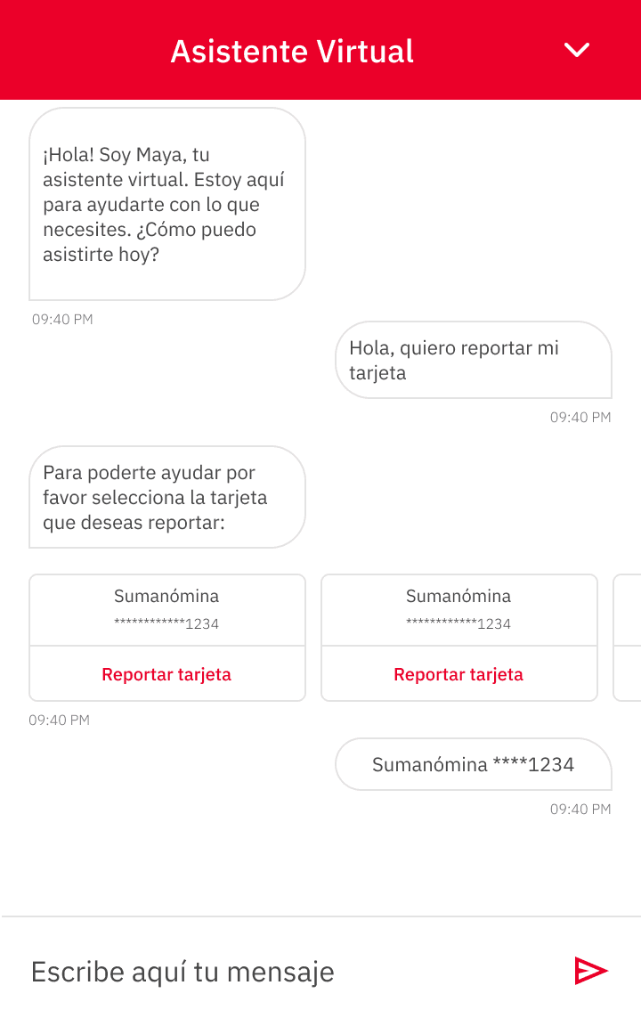 Maya conversation with an information card.