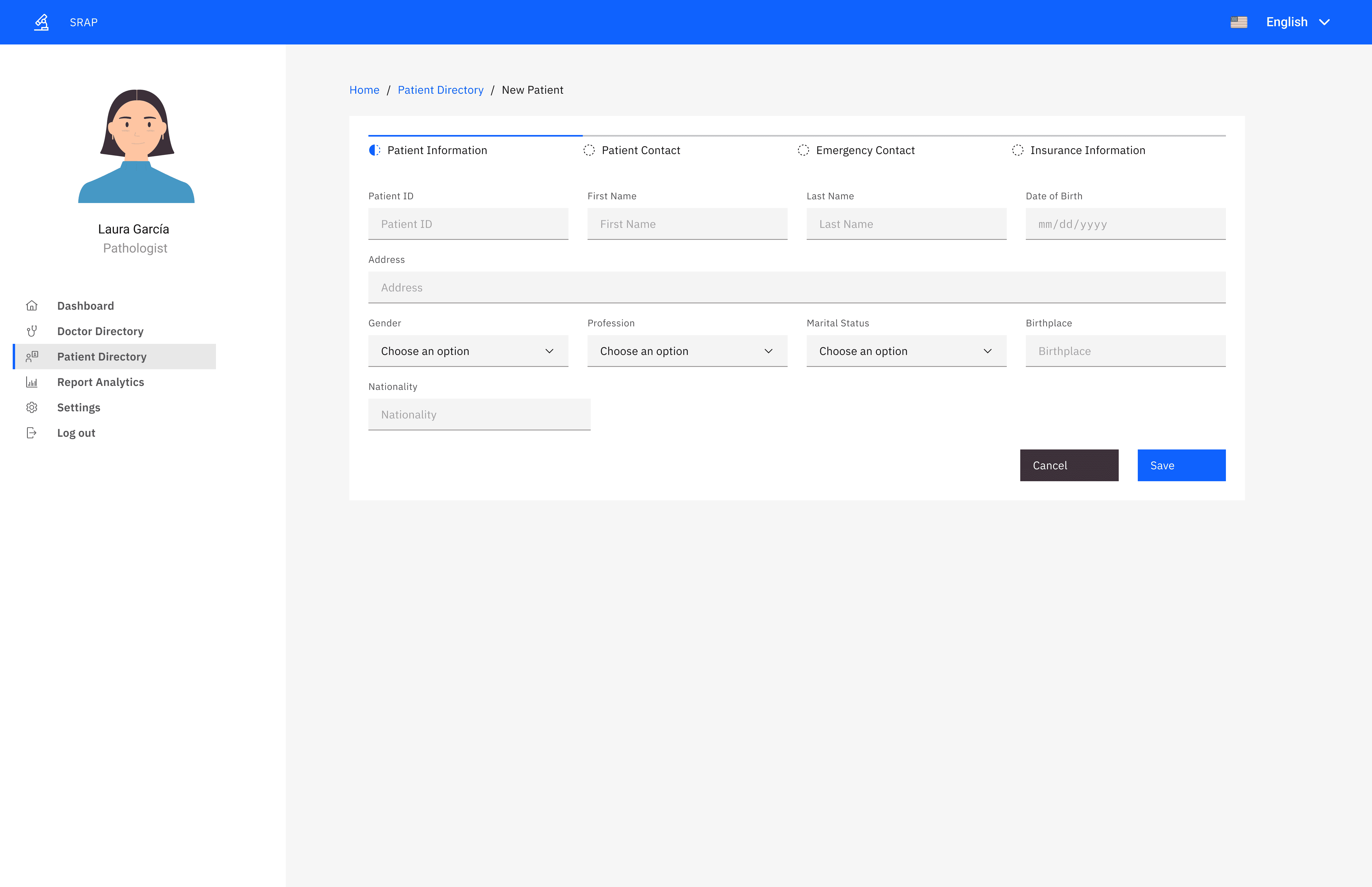 SRAP step-by-step patient registration.